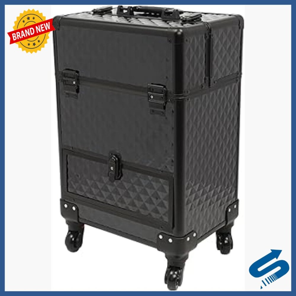 Professional Rolling Makeup Train Case With Wheels, Lockable, Adjustable